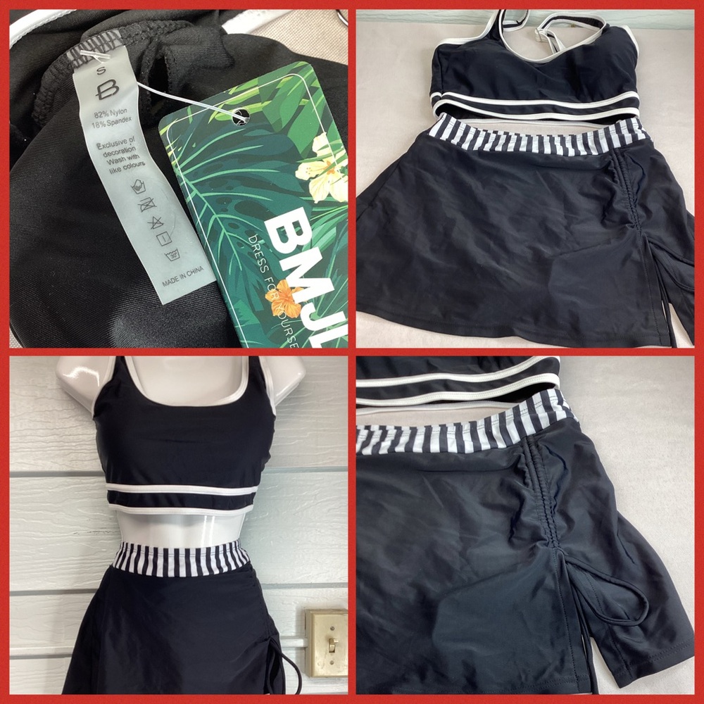 Black High-Waist Swim Skirt with Striped Waistband.41 - Picture 4 of 6